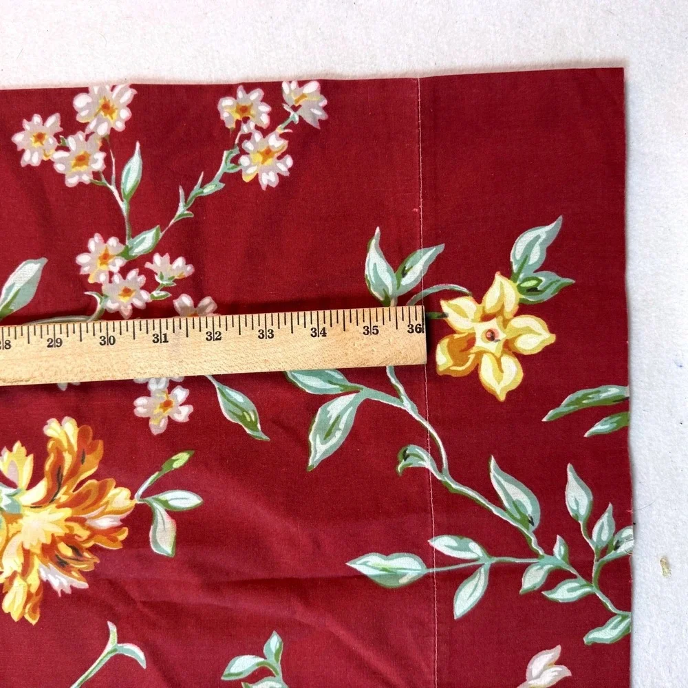 Vintage Cottage Floral Accent Pillow Cover King Burgundy Roses Cotton Sham